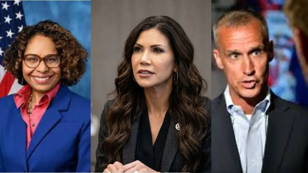 Kristi Noem with Sydney Kamlager-Dove and Corey Lewandowski