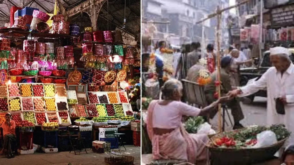 Busy Crawford Market or street market in Mumbai