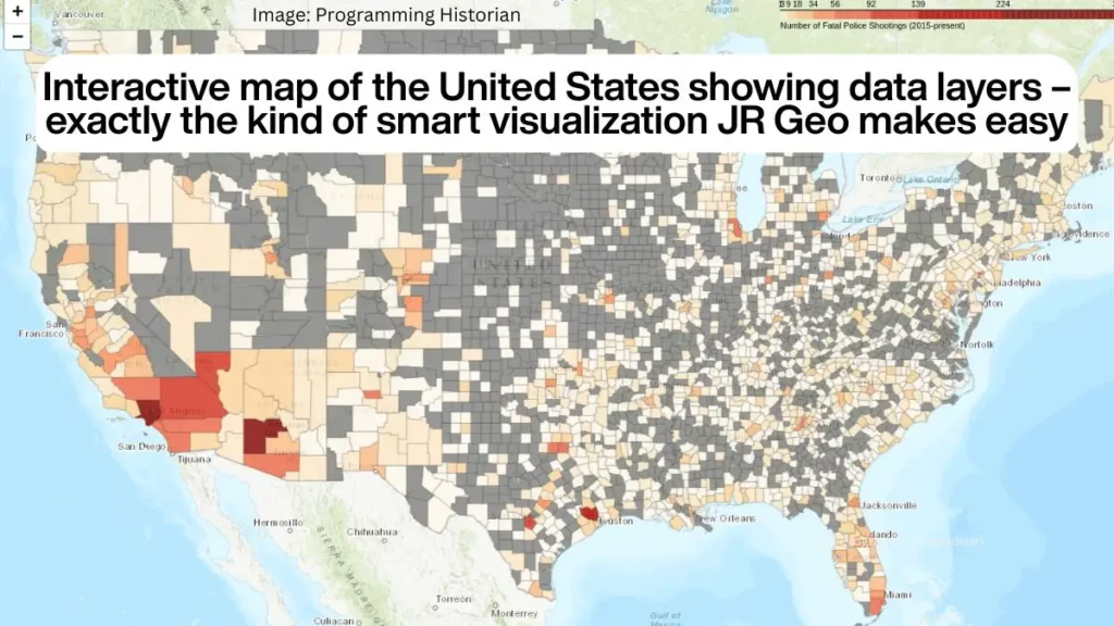 Interactive map of the United States showing data layers – exactly the kind of smart visualization JR Geo makes easy.